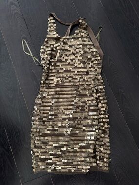 BCBGMaxAzria brown Sequin Midi Dress
